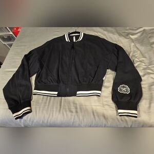 Fabletics Black Varsity Sewater/Jacket with White Accents